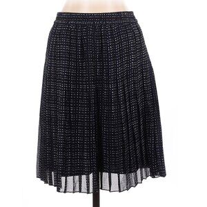 Ann Taylor LOFT Navy Pleated Sheer Overlay A-Line Print Elastic Waist Skirt